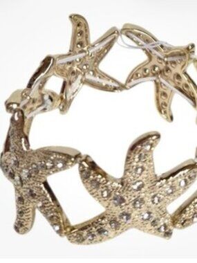 NEW Gold Star JCREW Sparkle Stretchy Gold With Crystals Starfish Bracelet NWT